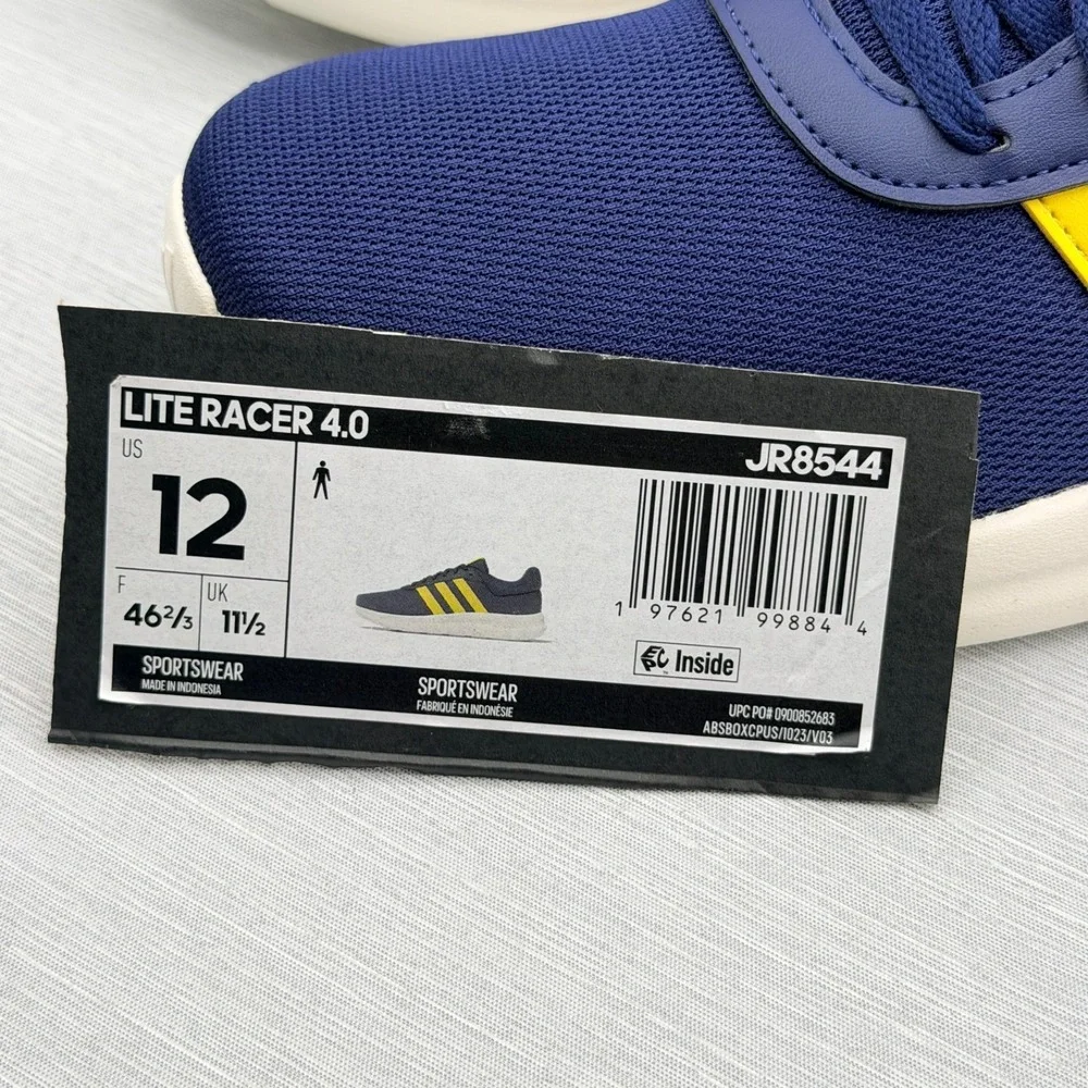 Adidas Men's 12 Sneakers Blue Yellow Retro Comfort Lite Racer 4 Cloudfoam JR8544